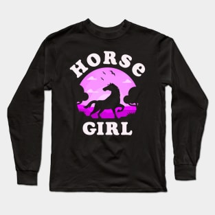 Horses Girl I Like My Horse Pink Vintage Sunset Theme Long Sleeve T-Shirt